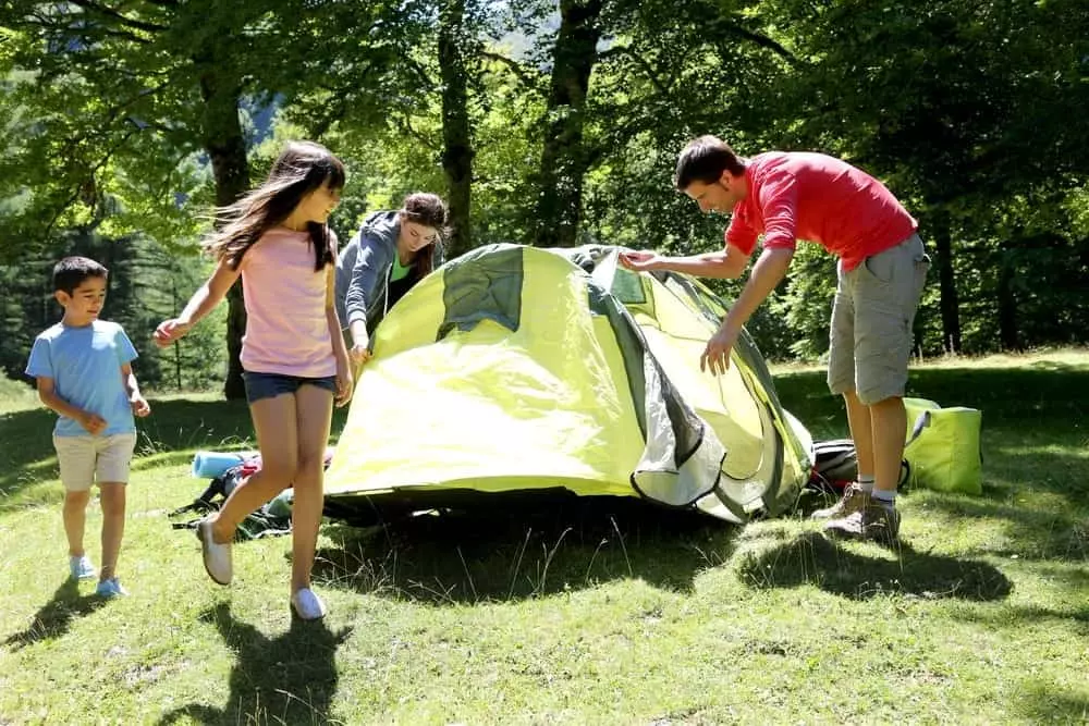 family camping in the mountains