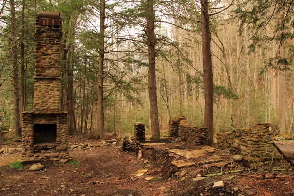 stone chimneys and foundations in Elkmont Ghost Town