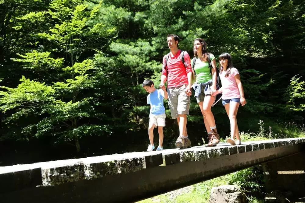 family hiking in the smoky mountains