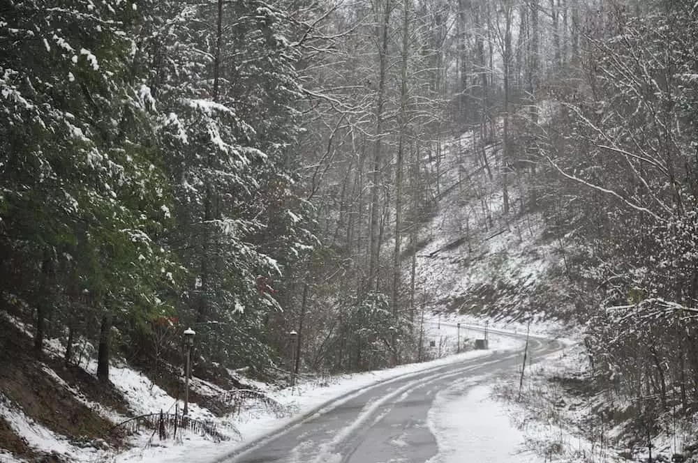 snow covered mountain road