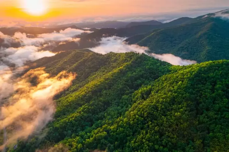 sunset aerial view of the mountains